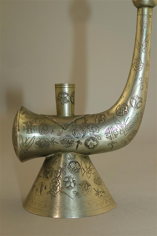 A Chinese Paktong water pipe, late 19th / early 20th century, 49.5cm